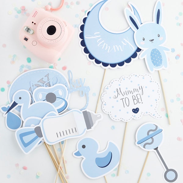 PASTEL BLUE PHOTO booth props. kit to make 13 lovely props to add style to your boy baby shower naming party or christening