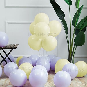 12 pack of PASTEL LEMON YELLOW and pastel purple 300mm macaron latex balloons baby shower gender reveal or childrens birthday party