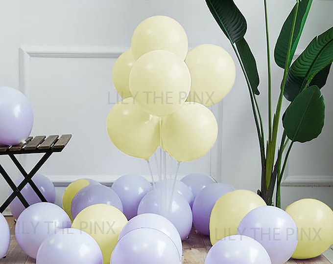 12 pack of PASTEL LEMON YELLOW and pastel purple 300mm macaron latex balloons baby shower gender reveal or childrens birthday party