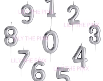 Free Postage! Large SILVER number wax CANDLES BIRTHDAY or anniversary celebrationn 1 2 3 4 5 6 7 8 9 10 25 50