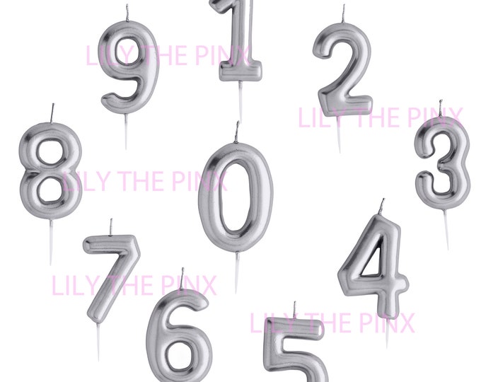Free Postage! Large SILVER number wax CANDLES BIRTHDAY or anniversary celebrationn 1 2 3 4 5 6 7 8 9 10 25 50