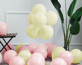 12 pack of PASTEL RED and pastel LEMON yellow 300mm macaron latex balloons baby shower gender reveal or childrens birthday party