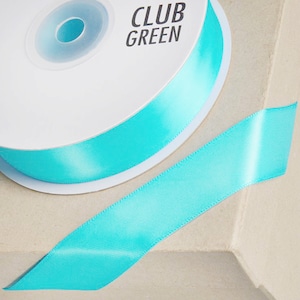 AQUA DOUBLE SIDED satin ribbon full 25 meter reel ideal for decorating wedding or party venues, gifts or crafts 3mm 6mm 10mm 15mm 23mm 38mm