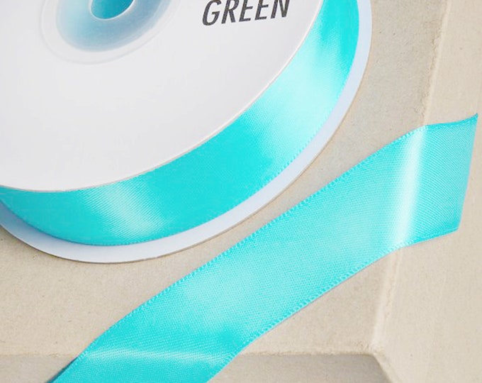 AQUA DOUBLE SIDED satin ribbon full 25 meter reel ideal for decorating wedding or party venues, gifts or crafts 3mm 6mm 10mm 15mm 23mm 38mm