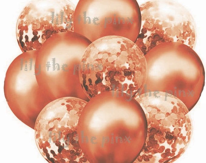 10 pack of orange balloons 5 metallic orange and 5 orange confetti filled balloons baby shower wedding anniversary, childrens birthday party
