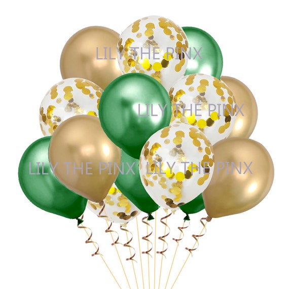 15 palloncini festa oro e verde 5 oro metallizzato 5 coriandoli oro  metallizzato e 5 palloncini verde metallizzato anniversario di matrimonio,  compleanno -  Italia