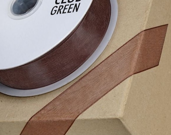 CHOCOLATE BROWN woven edge organza ribbon full 25 meter reel ideal for decorating wedding party, gifts or crafts 3mm 6mm 10mm 15mm 23mm