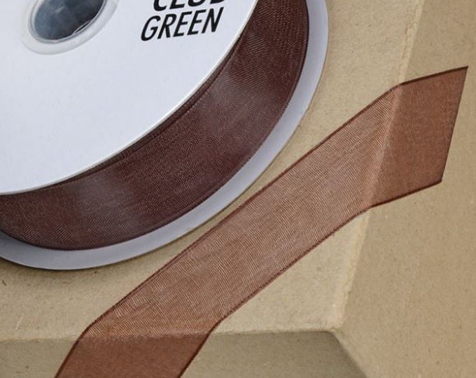 CHOCOLATE BROWN woven edge organza ribbon full 25 meter reel ideal for decorating wedding party, gifts or crafts 3mm 6mm 10mm 15mm 23mm