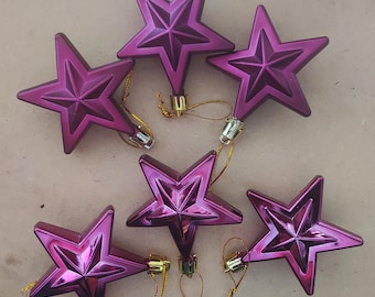 WIGIG PURPLE coloured 6 christmas STAR bauble pack 3 with a shiny finish, 3 matt finished add to a garland or table decoration shatterproof