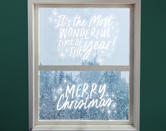LARGE MERRY CHRISTMAS window clings ideal to bring festivel cheer to your christmas celebrations 250mm x 350mm