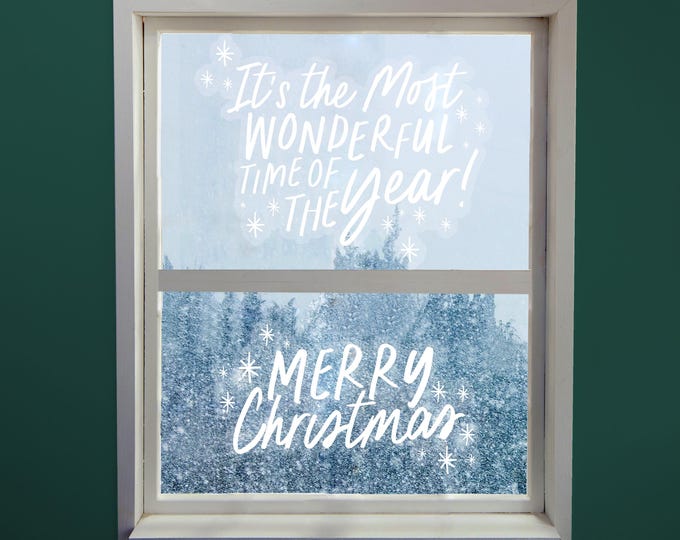 LARGE MERRY CHRISTMAS window clings ideal to bring festivel cheer to your christmas celebrations 250mm x 350mm
