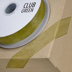 MOSS GREEN woven edge organza ribbon full 25 meter reel ideal for decorating wedding party, gifts or crafts 3mm 6mm 10mm 15mm 23mm