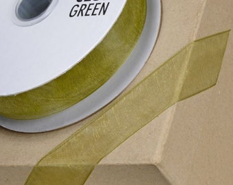 MOSS GREEN woven edge organza ribbon full 25 meter reel ideal for decorating wedding party, gifts or crafts 3mm 6mm 10mm 15mm 23mm