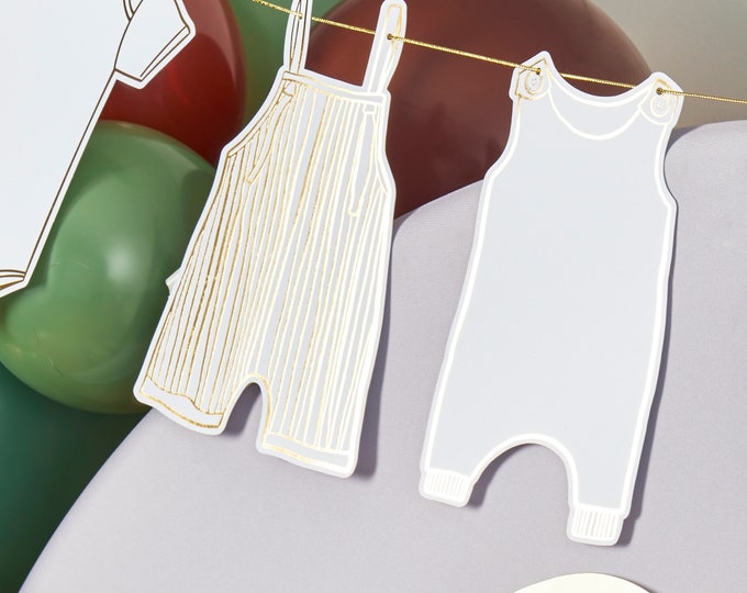 GOLD FOILED baby grow clothes washing line garland bunting for a baby shower or nursery decoration gift for a baby shower or christening.