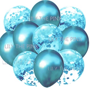 10 pack turqoise blue balloons. 5 metallic turquoise blue and 5 turquoise blue confetti filled balloons 45th sapphire anniversary