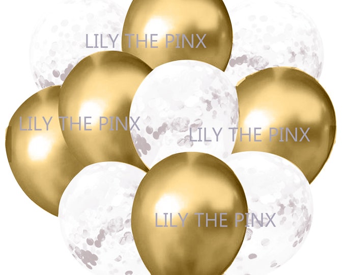 10 pack GOLD & WHITE balloons 5 metallic gold 5 white matt confetti filled balloons wedding anniversary birthday party