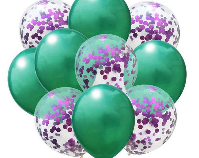 10 pack of purple & green balloons 5 metallic green and 5 purple confetti filled balloons new years party, halloween
