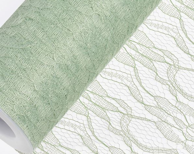WIDE 290mm x 10m SAGE green LACE net on a roll great for crafting, hatmaking, wedding hair, floral decorations and bouquets