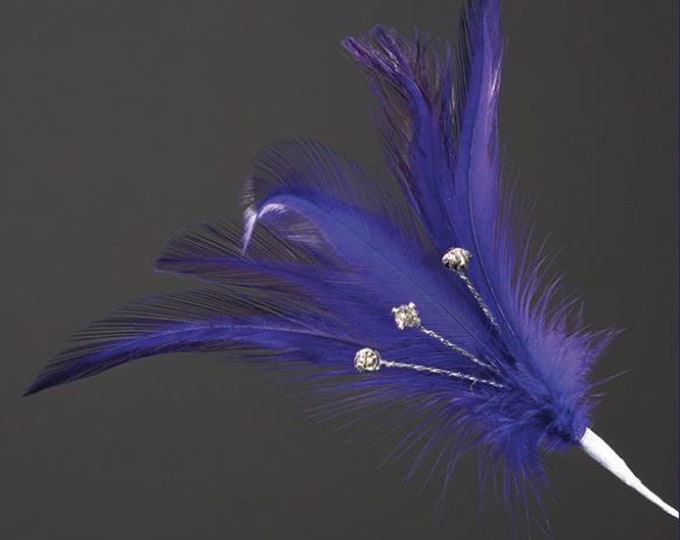Pack of 6 PURPLE real feathers with diamantes great for crafting, hat making, wedding and bridal flower, bouquets, floral arrangements