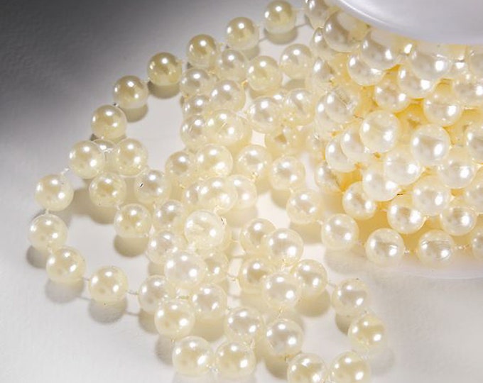 10mm x 5m IVORY PEARL ball BEADS strung on a reel ribbon, wedding hair, christmas, cake decorating Full Reel