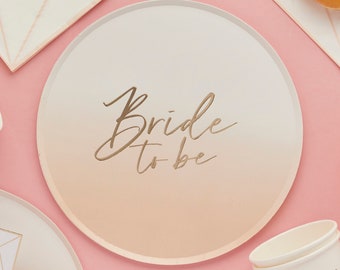 Chic gold and white & pink bridal shower party plates 8 in a pack. Sophisticated with a delicate hombre finish and gold foiling