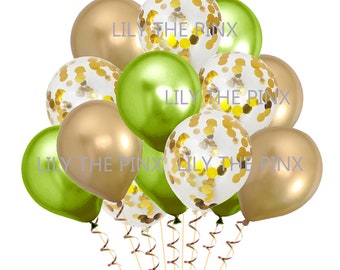 15 gold & lime green party balloons 5 metallic gold 5 gold metallic confetti and 5 metallic green balloons wedding anniversary, birthday