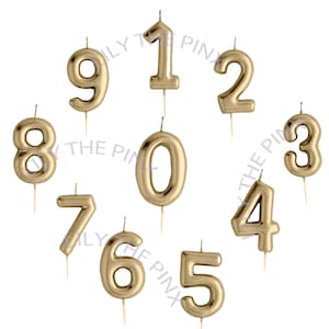 Free Postage! Large GOLD coloured number wax CANDLES BIRTHDAY or anniversary celebrationn 1 2 3 4 5 6 7 8 9 10 25 50
