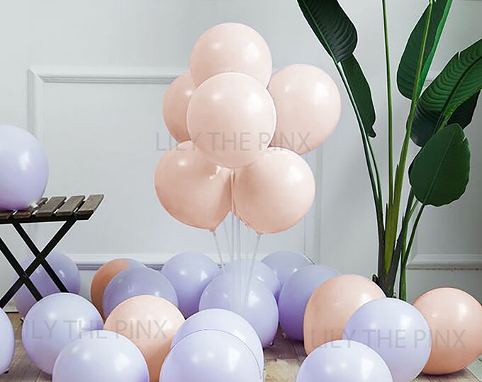 12 pack of PASTEL ORANGE PEACH and pastel purple 300mm macaron latex balloons baby shower gender reveal or childrens birthday party