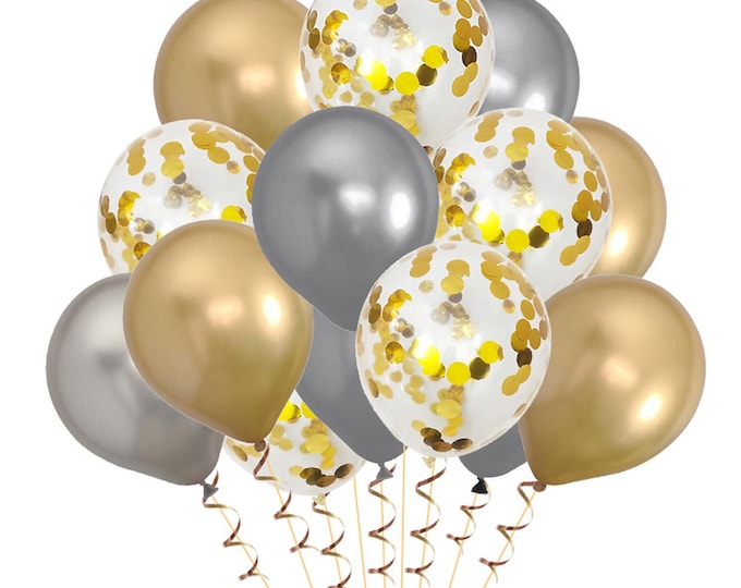 FREE POSTAGE! CHRISTMAS 15 gold & silver balloons 5 metallic gold 5 gold metallic confetti and 5 silver wedding anniversary, birthday party