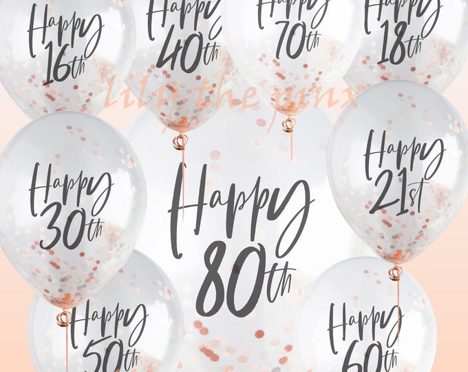 ROSE gold balloons pk 5 confetti & 5 EXTRA bonus FREE metallic 300MM plain Happy birthday 16th 18th 21st 30th 40th 50th 60th 70th 80th