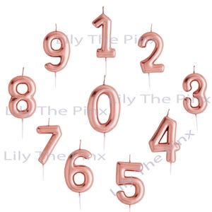 Free Postage! Large ROSE GOLD coloured number wax CANDLES birthday or anniversary celebrationn 1 2 3 4 5 6 7 8 9 10 25 50