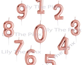 Free Postage! Large ROSE GOLD coloured number wax CANDLES birthday or anniversary celebrationn 1 2 3 4 5 6 7 8 9 10 25 50