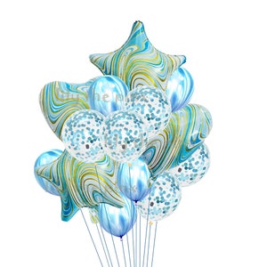 Impresionante ramo de globos de 14 piezas, ORO AZUL Y BLANCO, 10 globos de látex de 12 pulgadas y 4 globos de aluminio grandes. Ideal para todas las celebraciones.