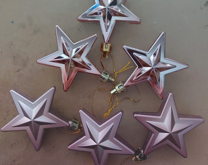 WIGIG PINK coloured 6 christmas STAR bauble pack 3 with a shiny finish, 3 matt finished. add to a garland or table decoration shatterproof