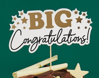 BIG CONGRATULATIONS Cake Topper. GOLD sparkly cake topper Great candle as you only have to light one wick