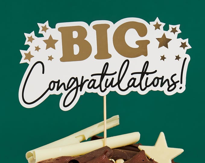 BIG CONGRATULATIONS Cake Topper. GOLD sparkly cake topper Great candle as you only have to light one wick