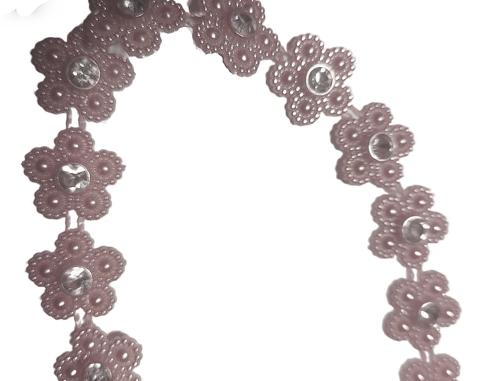 PEARL DAISY RIBBON Rose Gold beads with sparkling diamante centers approx 15mm x 5m Full Reel
