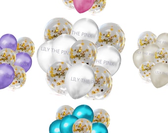 FREE UK POSTAGE 10 balloons include 5 metallic plain balloons and 5 gold star confetti-filled balloons pink blue green white ivory 9 colours