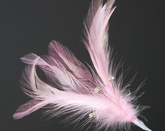 Pack of 6 baby PINK real FEATHERS with DIAMANTES great for crafting, hatmaking, wedding hair, floral decorations and bouquets