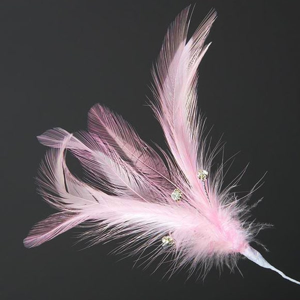 Pack of 6 baby PINK real FEATHERS with DIAMANTES great for crafting, hatmaking, wedding hair, floral decorations and bouquets