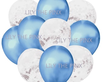 10 pack light BABY BLUE & WHITE balloons 5 metallic light blur 5 white matt confetti filled balloons wedding anniversary birthday party