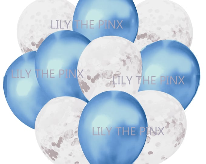 10 pack light BABY BLUE & WHITE balloons 5 metallic light blur 5 white matt confetti filled balloons wedding anniversary birthday party