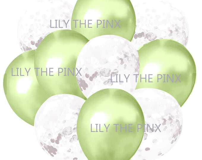 10 pack APPLE GREEN & WHITE balloons 5 metallic apple green 5 white matt confetti filled balloons wedding anniversary birthday party