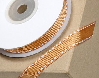 12mm gold GROSGRAIN RIBBON with WHITE stitching 12mm x 10 meters for decorating wedding or party venues, gifts or crafts
