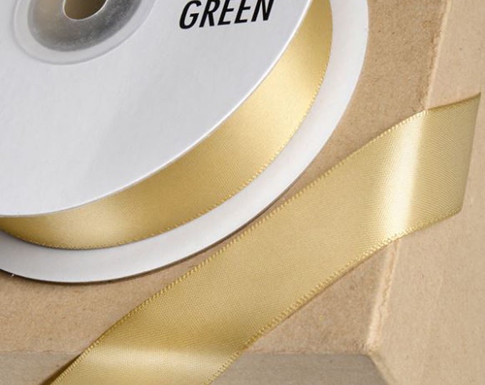 LIGHT GOLD DOUBLE sided satin ribbon full 25m reel ideal for christmas decorating wedding party, gifts or crafts 3mm 6mm 10mm 15mm 23mm 38mm