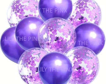 10 Pack Purple Balloons, Metallic Confetti Party Decor