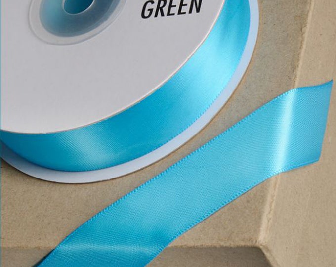 TURQUOISE blue DOUBLE SIDED satin ribbon full 25 meter reel ideal for decorating wedding party, gifts or crafts 3mm 6mm 10mm 15mm 23mm
