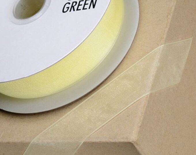 LEMON YELLOW woven edge organza ribbon full 25 meter reel ideal for decorating wedding party, gifts or crafts 3mm 6mm 10mm 15mm 23mm