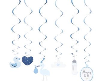 BLUE MOBILE, 6 SWIRL decorations pretty hanging decorationto add style to your boy baby shower naming party or christening