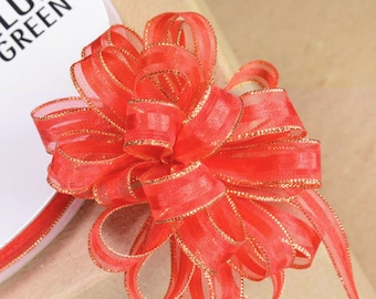 10mm organza PULL BOW RIBBON red with gold edging 25 meters ideal for decorating wedding or party venues, gifts or crafts